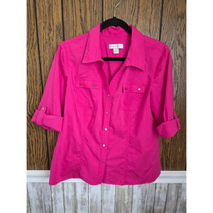 Women's Christopher & Banks Pink Button Down Shirt L